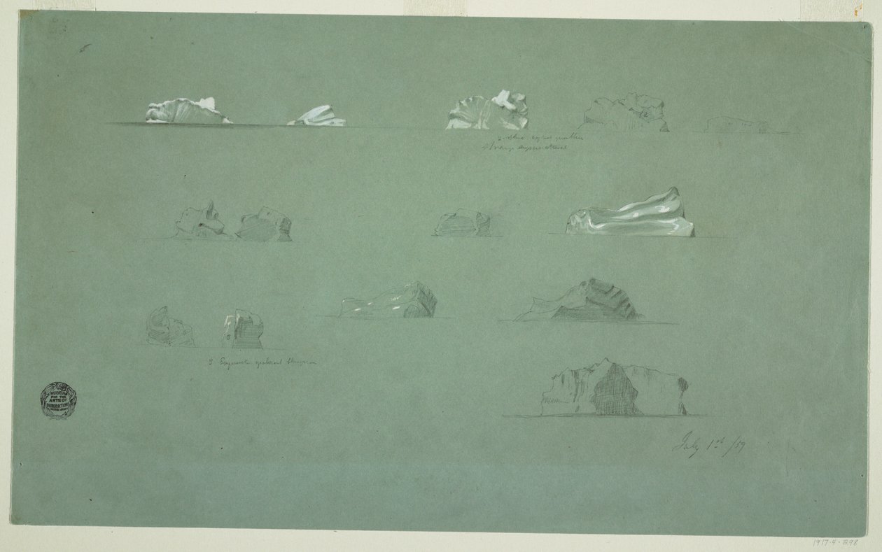 Dessin, icebergs flottants, 1er juillet 1859 - Frederic Edwin Church