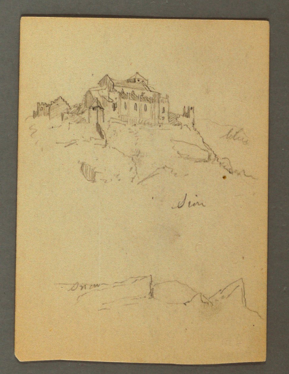Dessin, Fortification des falaises, Sion, vallée du Rhône, peut-être 1868 - Frederic Edwin Church