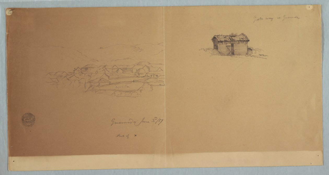 Dessin, portail et vue partielle de Guaranda, Équateur, 3 juin 1857 - Frederic Edwin Church