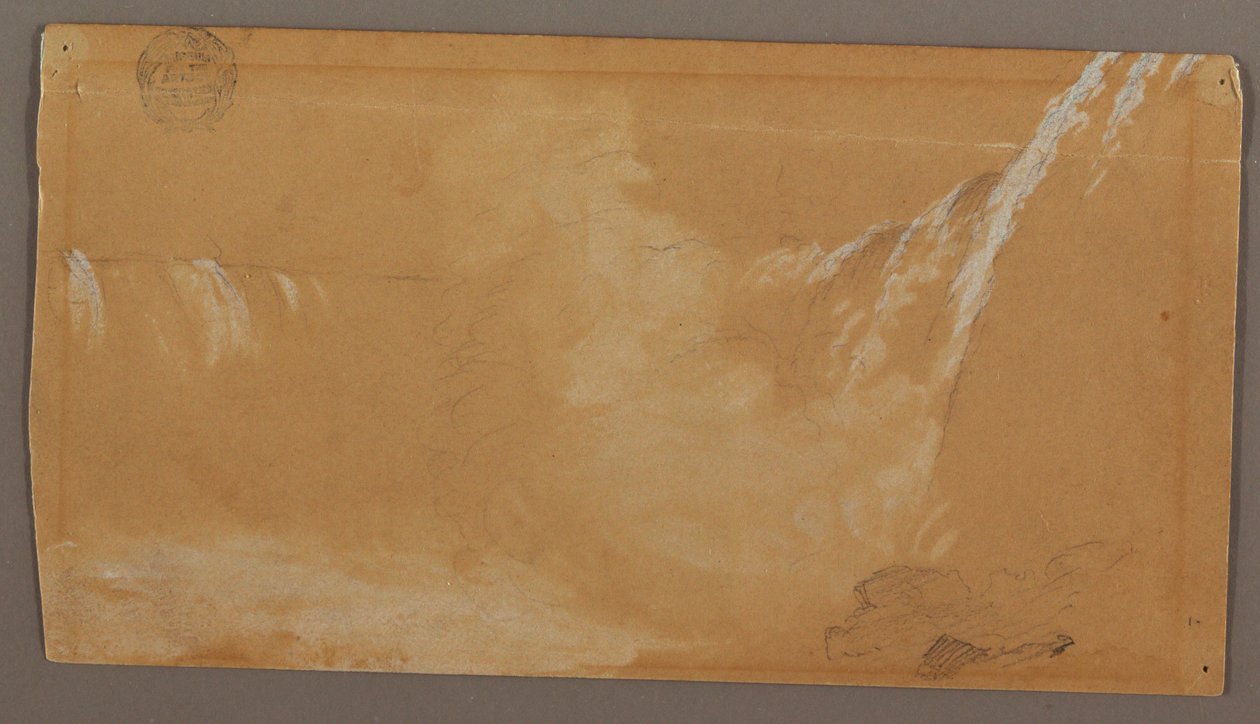 Dessin, la plus grande partie des chutes en fer à cheval, vue du côté canadien de la rivière Niagara, peut-être 1858 - Frederic Edwin Church