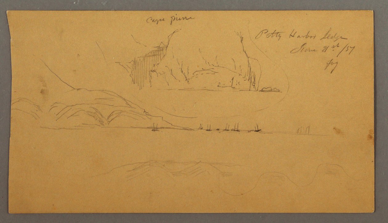 Dessin, port, voiliers, montagnes, 21 juin 1859 - Frederic Edwin Church