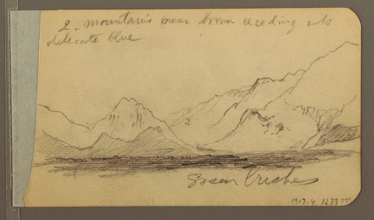 Dessin, collines et chaînes de montagnes ; au verso : route dans les bois, 1889 - Frederic Edwin Church
