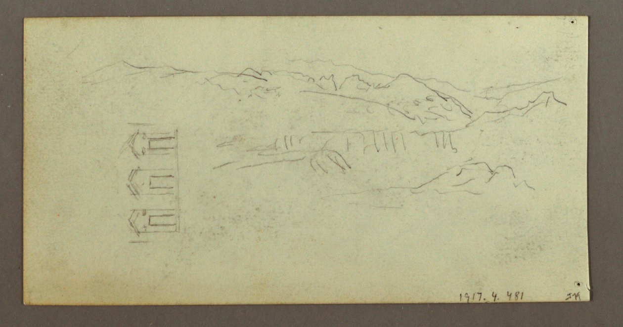 Dessin, cheval, figure de dos, arbres, peut-être 1868 - Frederic Edwin Church
