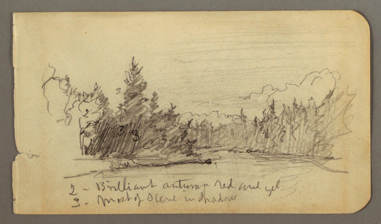 Dessin, lac entouré d