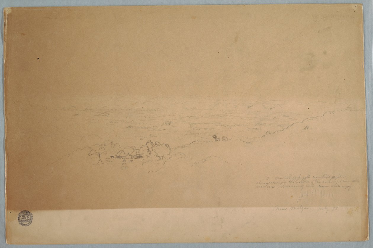 Dessin, paysage près de Melgar, Colombie, juillet 1853 - Frederic Edwin Church