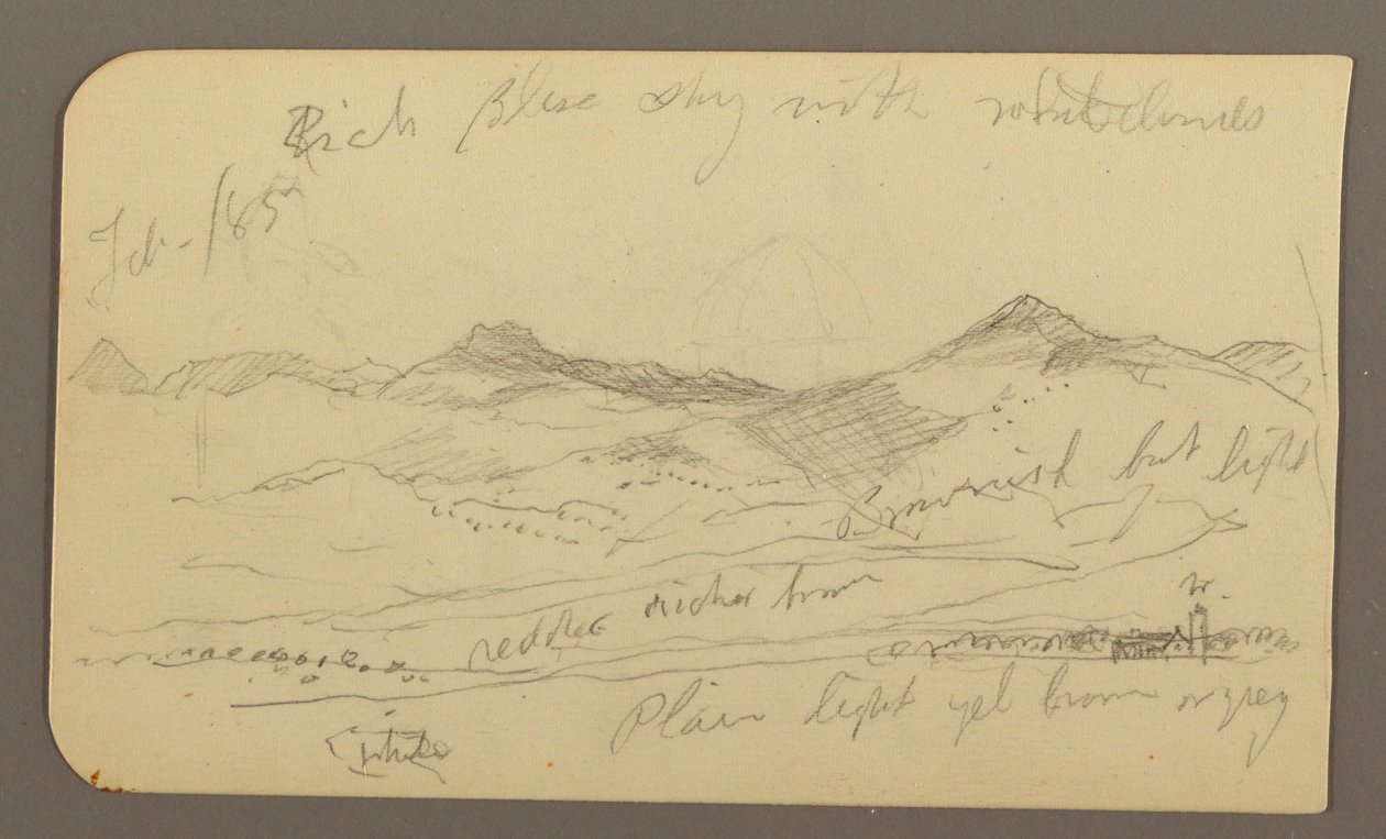 Dessin, paysage, maisons ; Verso : cime d