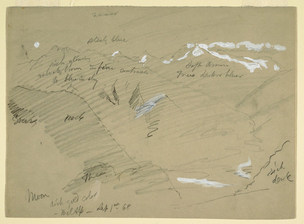 Dessin, Paysages des Alpes bernoises, près de Bel Alp, Suisse, septembre 1868 - Frederic Edwin Church