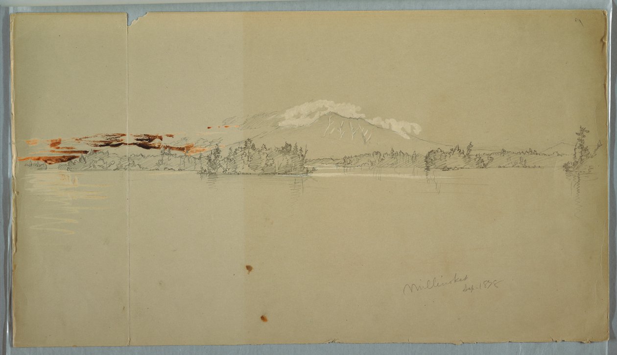 Dessin, lac Millinocket, vue du mont Katahdin, septembre 1878 - Frederic Edwin Church