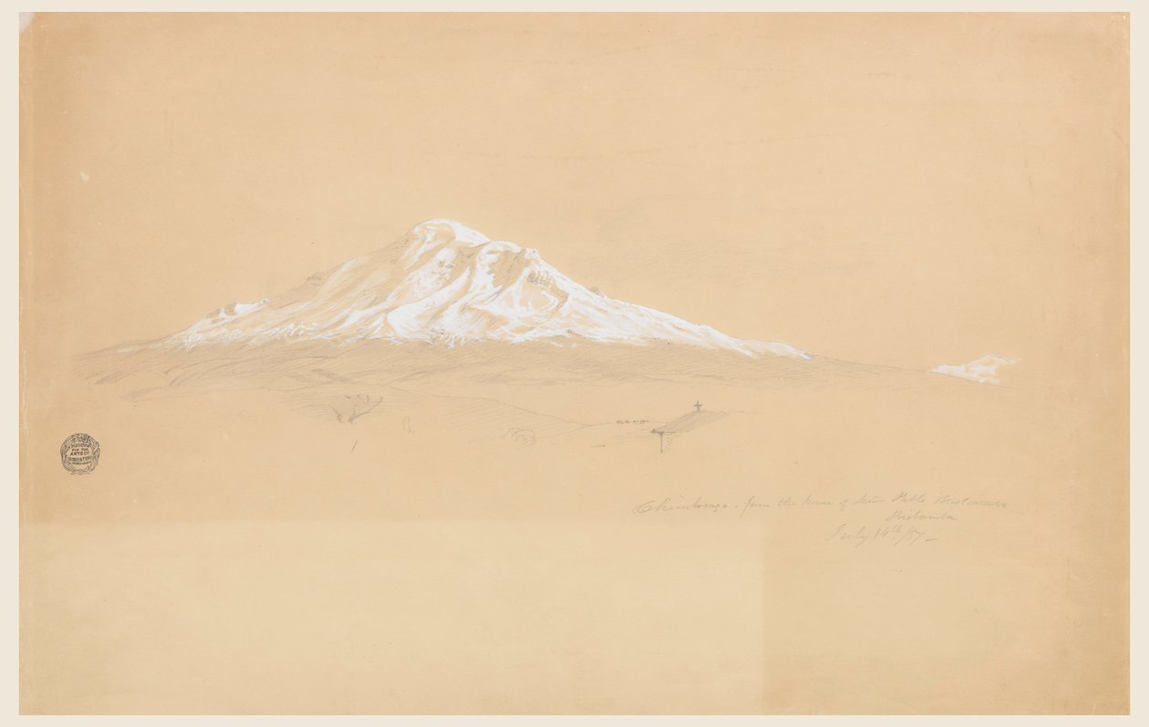 Dessin, Mont Chimborazo depuis la maison du père Pablo Bustamante, Riobamba, Équateur, 14 juillet 1857 - Frederic Edwin Church