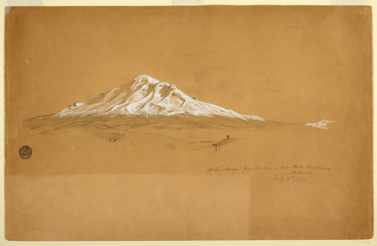 Dessin, Mont Chimborazo depuis la maison du père Pablo Bustamante, Riobamba, Équateur, 14 juillet 1857 - Frederic Edwin Church