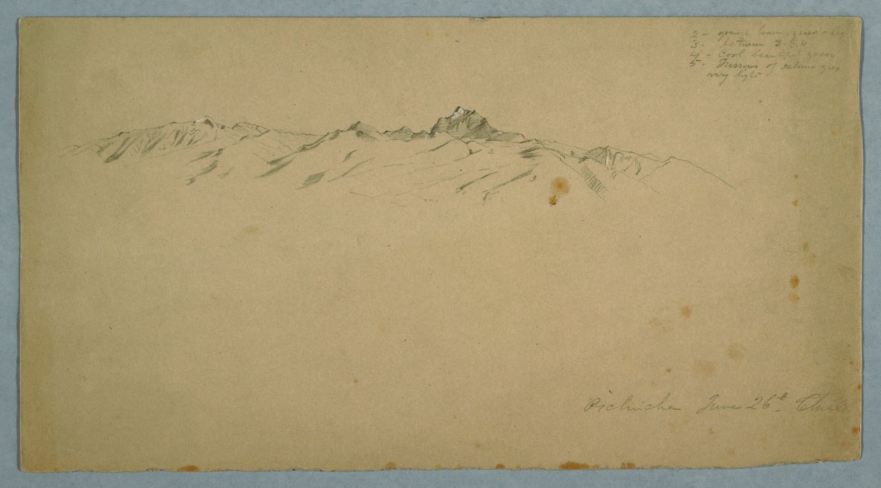 Dessin, mont Pichincha depuis Chillo, Équateur, 26 juin 1857 - Frederic Edwin Church
