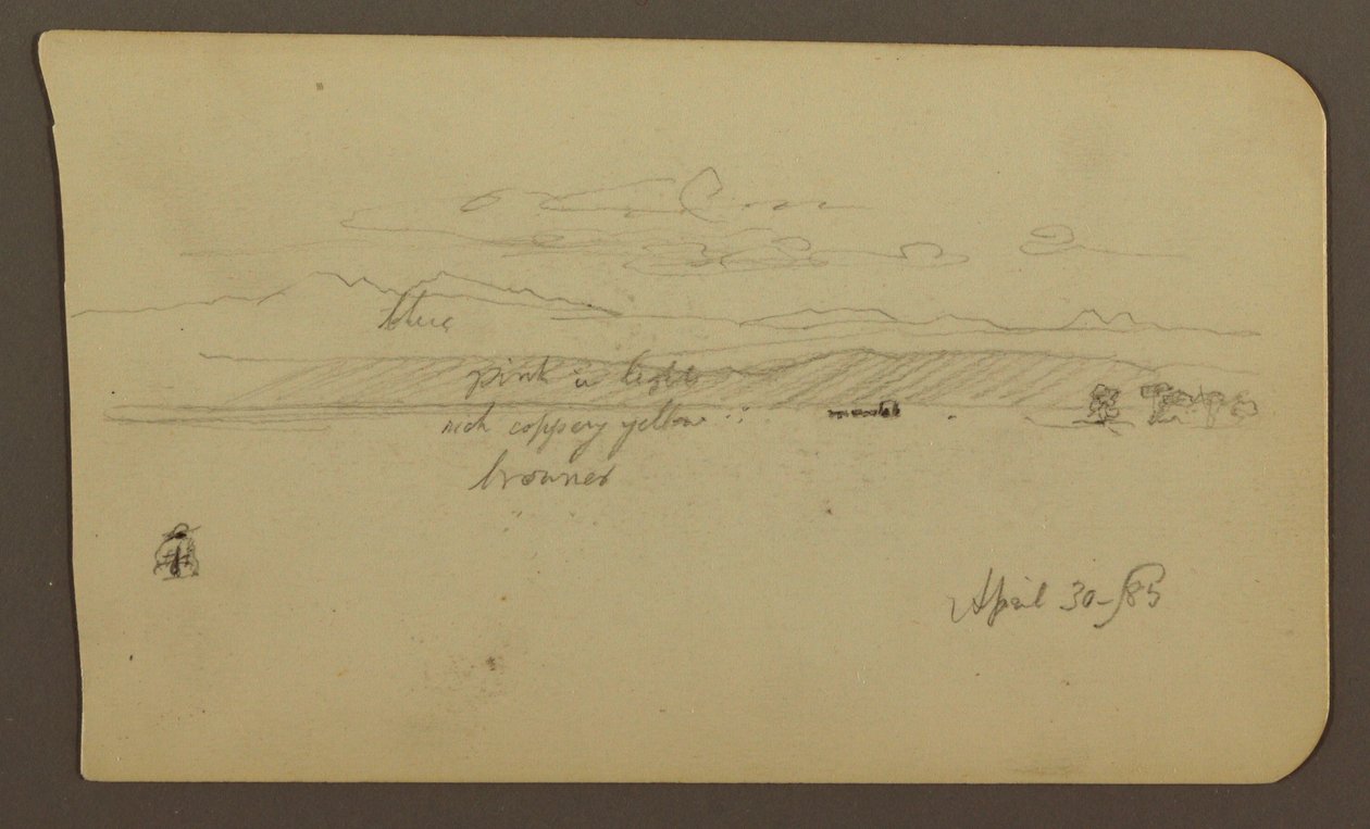 Dessin, paysage de montagne, figure ; verso : paysage, 30 avril 1885 - Frederic Edwin Church