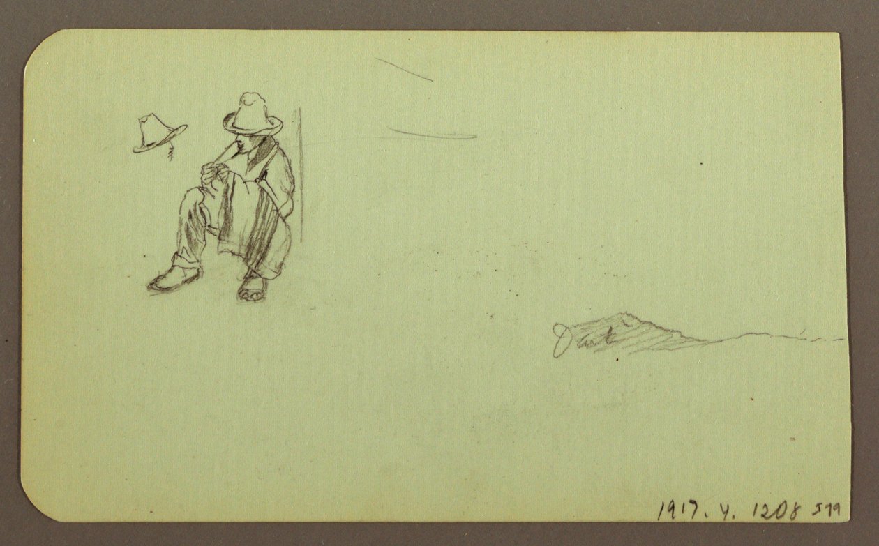 Dessin, paysage de montagne ; verso : personnage assis, montagne, 1883 - Frederic Edwin Church