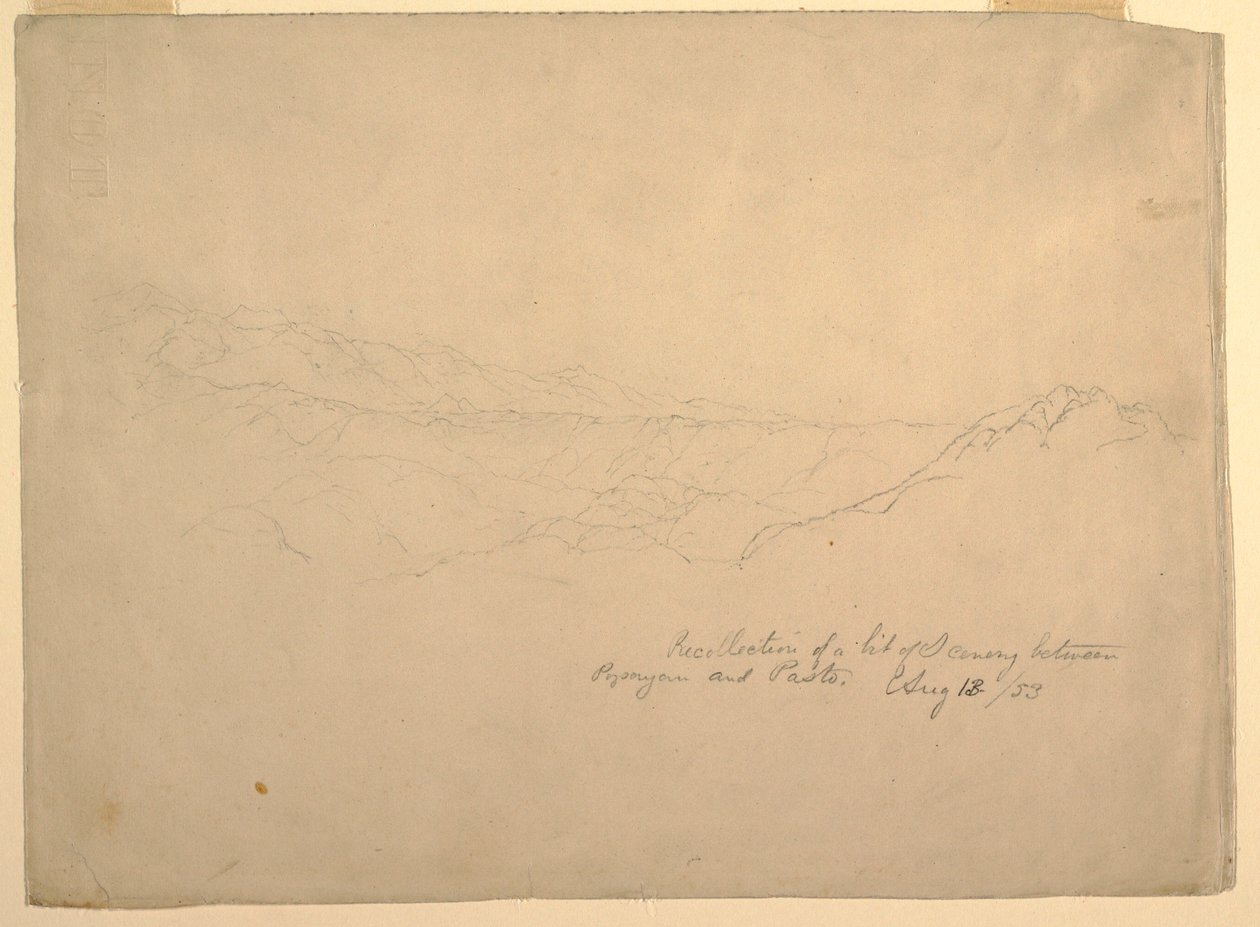Dessin, Paysage montagneux entre Popayan et Pasto, Colombie, 13 août 1853 - Frederic Edwin Church