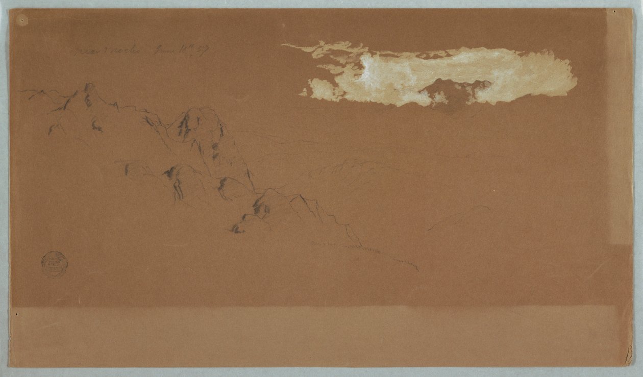 Dessin, montagnes près de Mocho, Équateur, montrant probablement le mont Chimoborazo encadré par des nuages, 16 juin 1857 - Frederic Edwin Church
