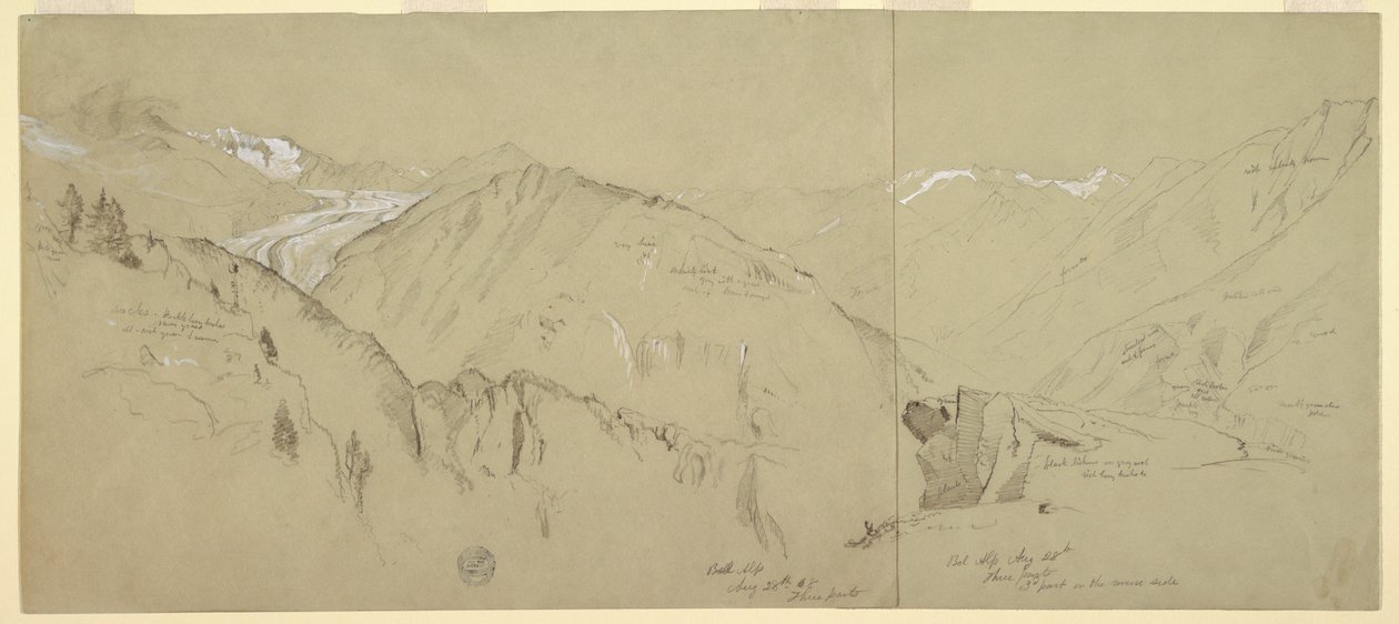 Dessin, Vue panoramique de Bel Arp, 1868 - Frederic Edwin Church