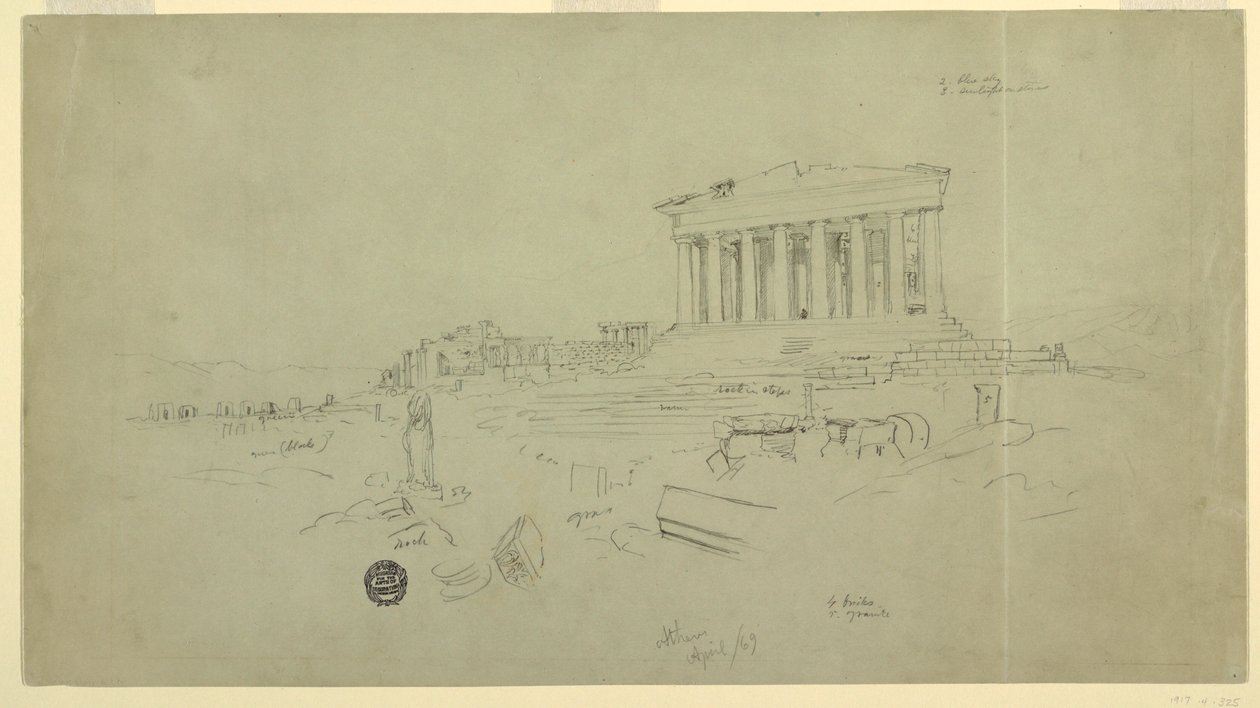 Dessin, Parthénon et Erectheion, Athènes, avril 1869 - Frederic Edwin Church