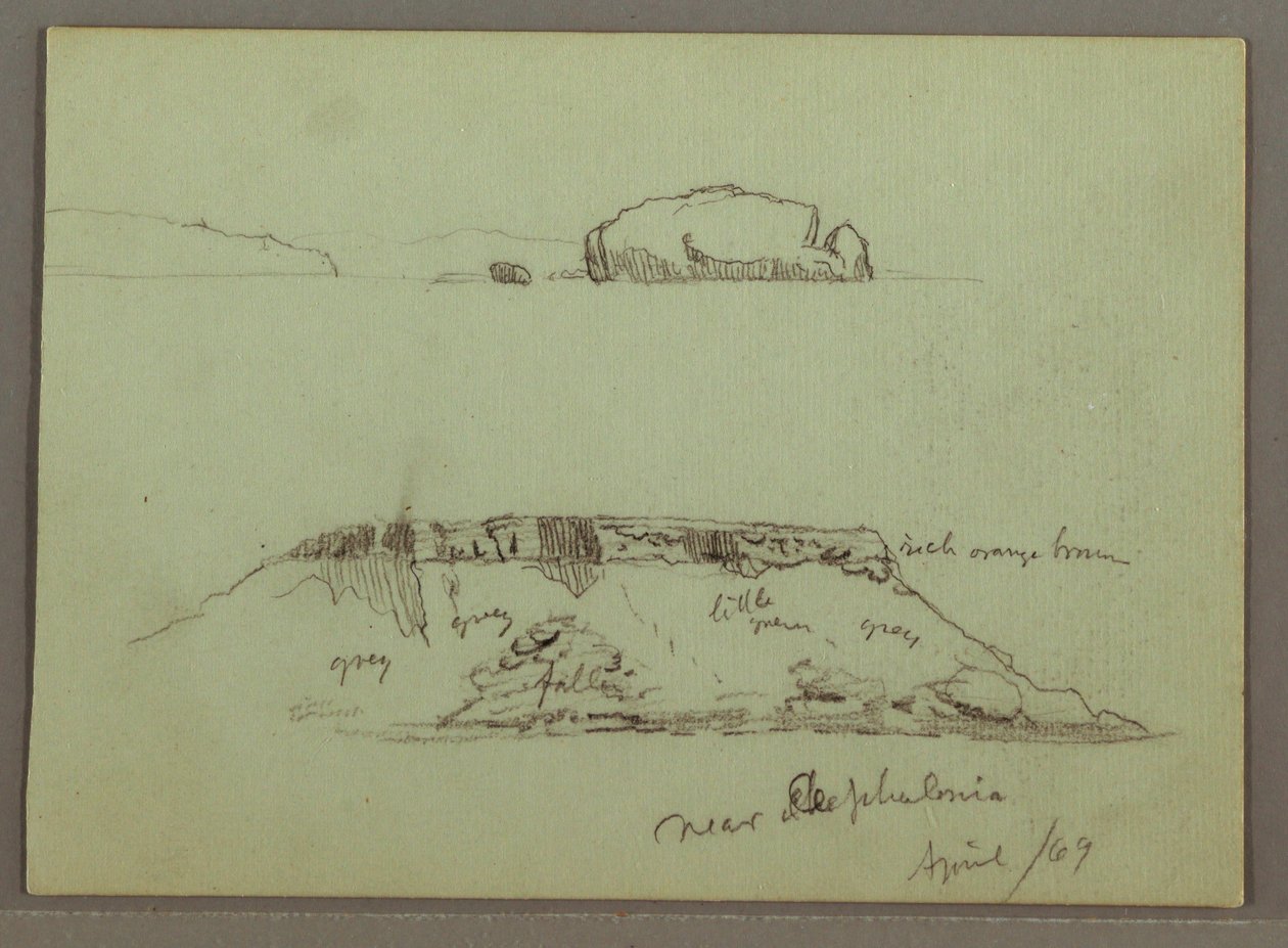 Dessin, Rochers devant la côte, Falaises rocheuses près de la côte, avril 1869 - Frederic Edwin Church