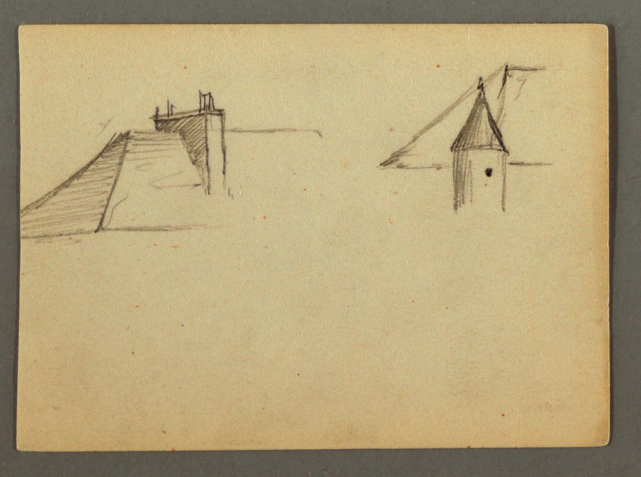 Dessin, toit avec cheminée, tourelle, peut-être 1868 - Frederic Edwin Church