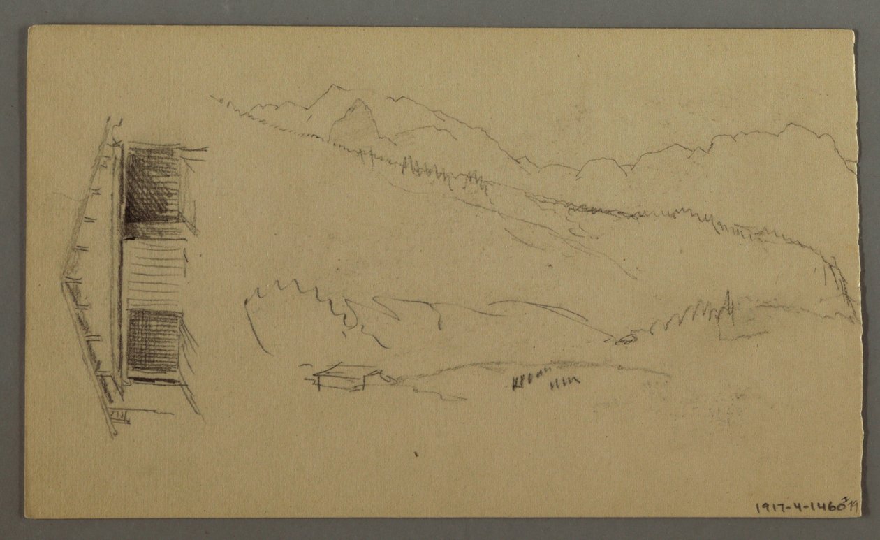 Dessin, toits, portes, pics montagneux, août 1868 - Frederic Edwin Church