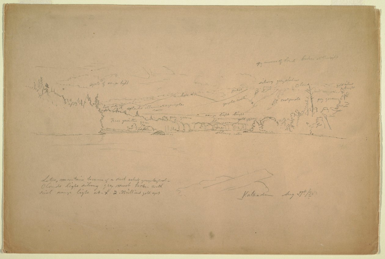 Dessin, rive du lac et contreforts du mont Katahdin, 29 août 1856 - Frederic Edwin Church
