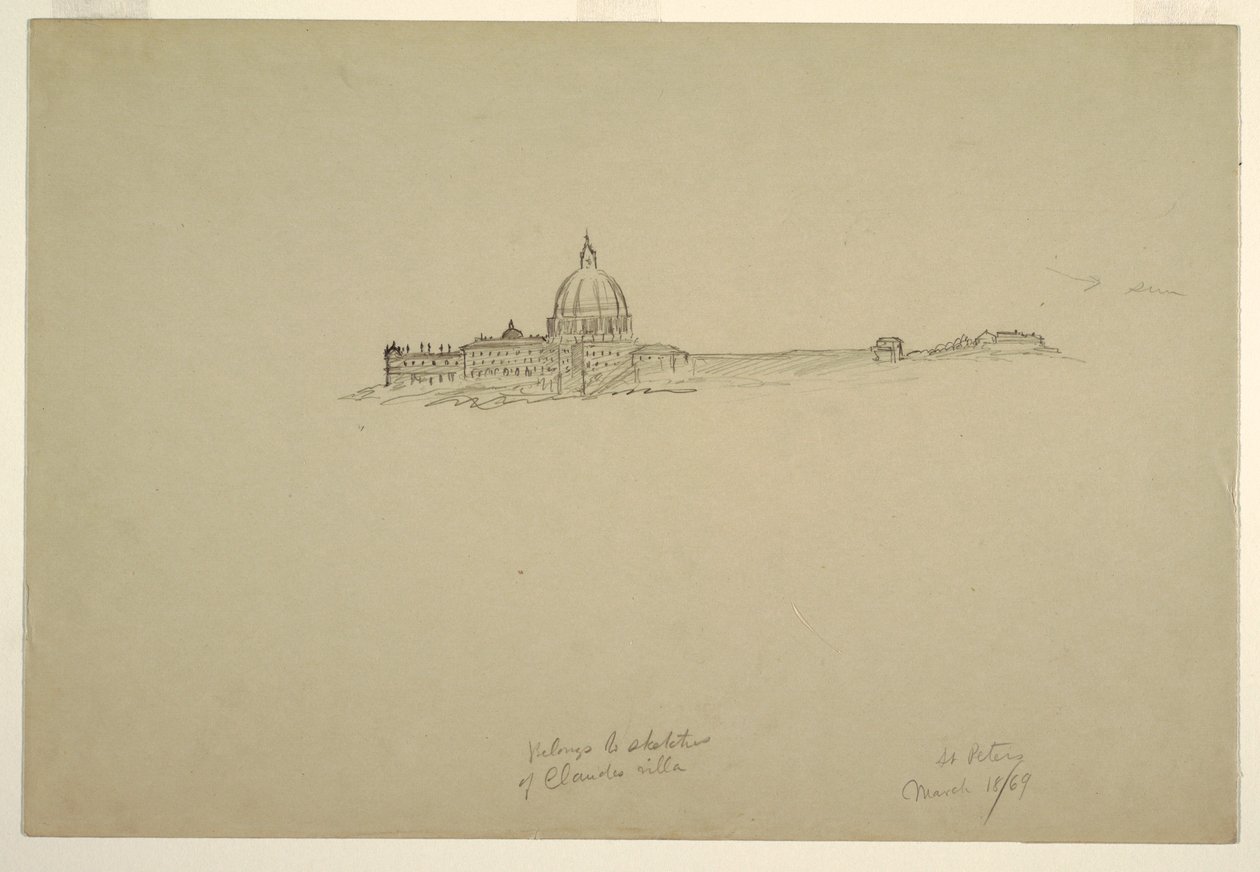 Dessin, Saint Peters et le palais du Vatican vus du nord-est, 18 mars 1869 - Frederic Edwin Church