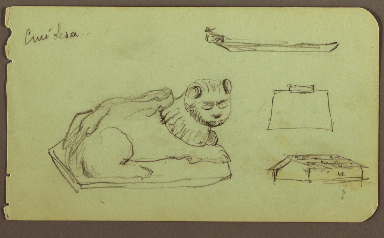 Dessin, statue de lion, esquif ; verso : statue de lion, décembre 1883 - Frederic Edwin Church