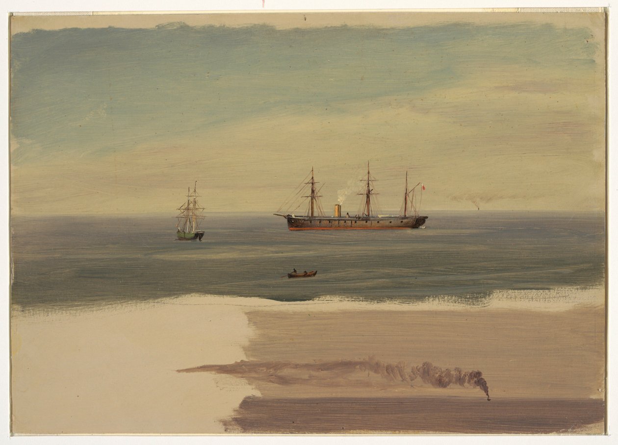 Dessin, bateau à vapeur et voilier, juillet 1859 - Frederic Edwin Church