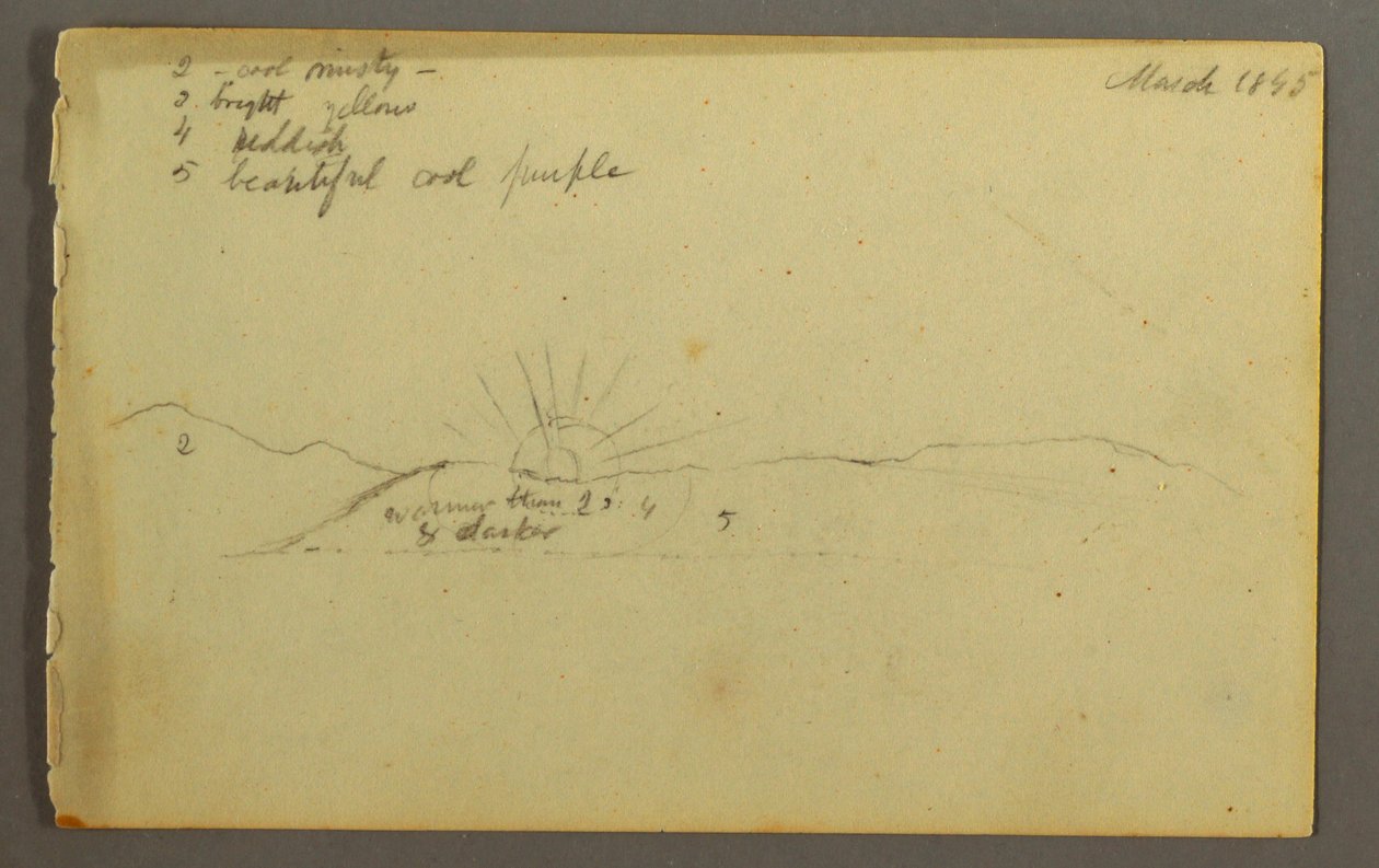 Dessin, Soleil se couchant derrière des collines basses, 1845 - Frederic Edwin Church