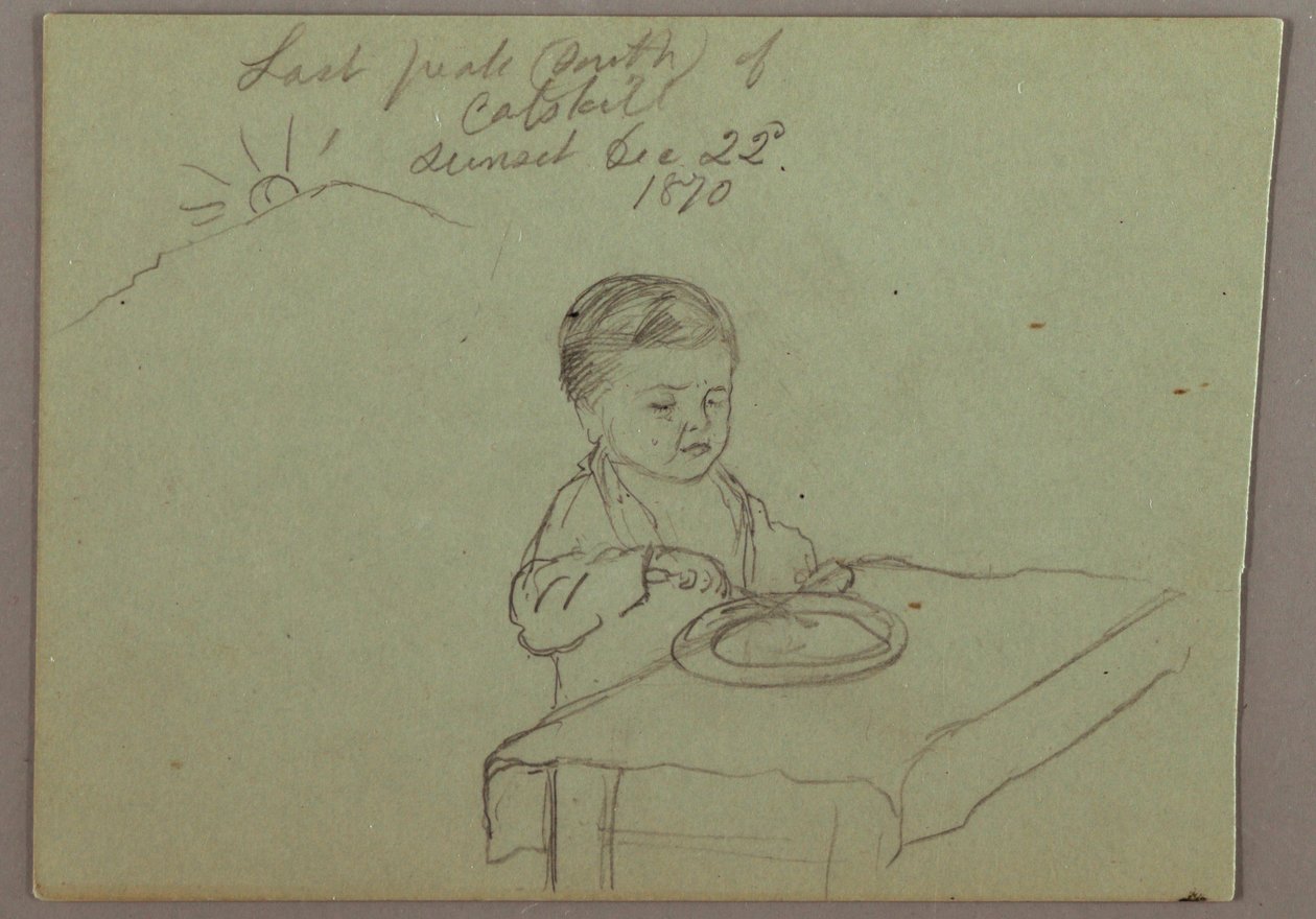 Dessin, coucher de soleil, enfant mangeant, 22 décembre 1870 - Frederic Edwin Church