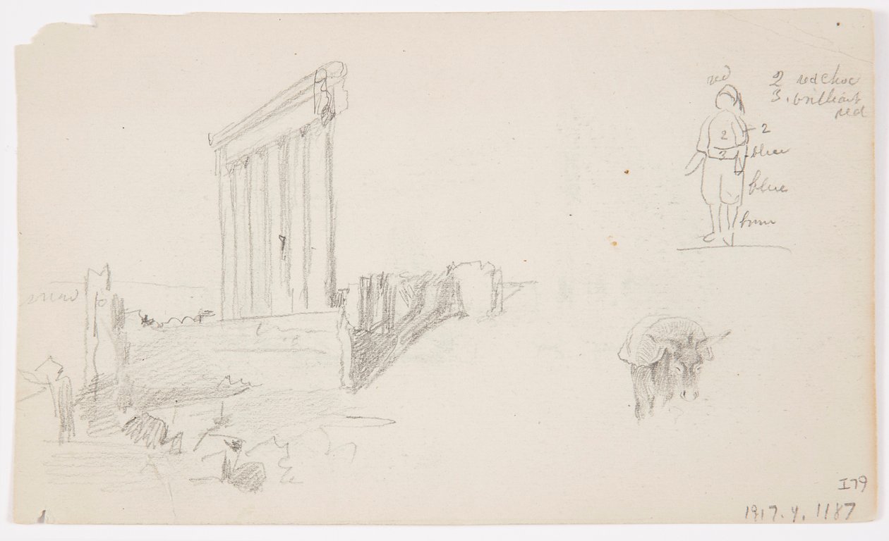Dessin, Temple de Jupiter au lever du soleil, Baalbek, 7 mai 1868 - Frederic Edwin Church
