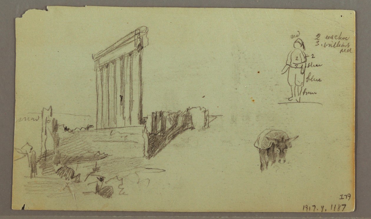 Dessin, Temple de Jupiter au lever du soleil, Baalbek, 7 mai 1868 - Frederic Edwin Church