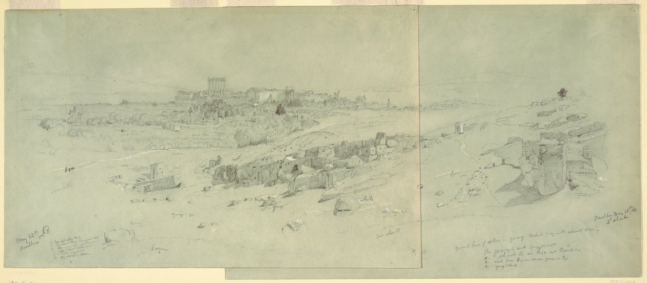 Dessin, temples au matin, Baalbek, 12 mai 1868 - Frederic Edwin Church