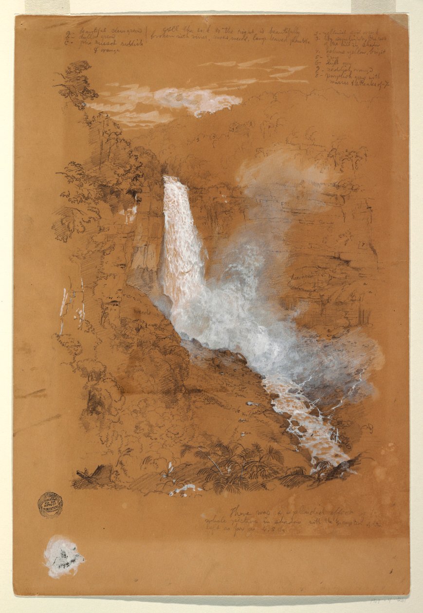 Dessin, chutes de Tequendama près de Bogota, Colombie, juillet 1853 - Frederic Edwin Church