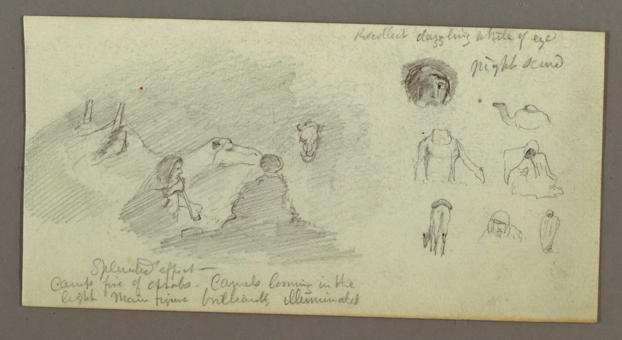 Dessin, Deux personnages et deux chameaux près d