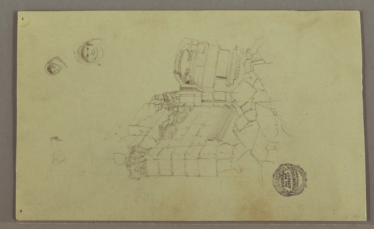 Dessin, deux têtes, ruines, peut-être 1868 - Frederic Edwin Church