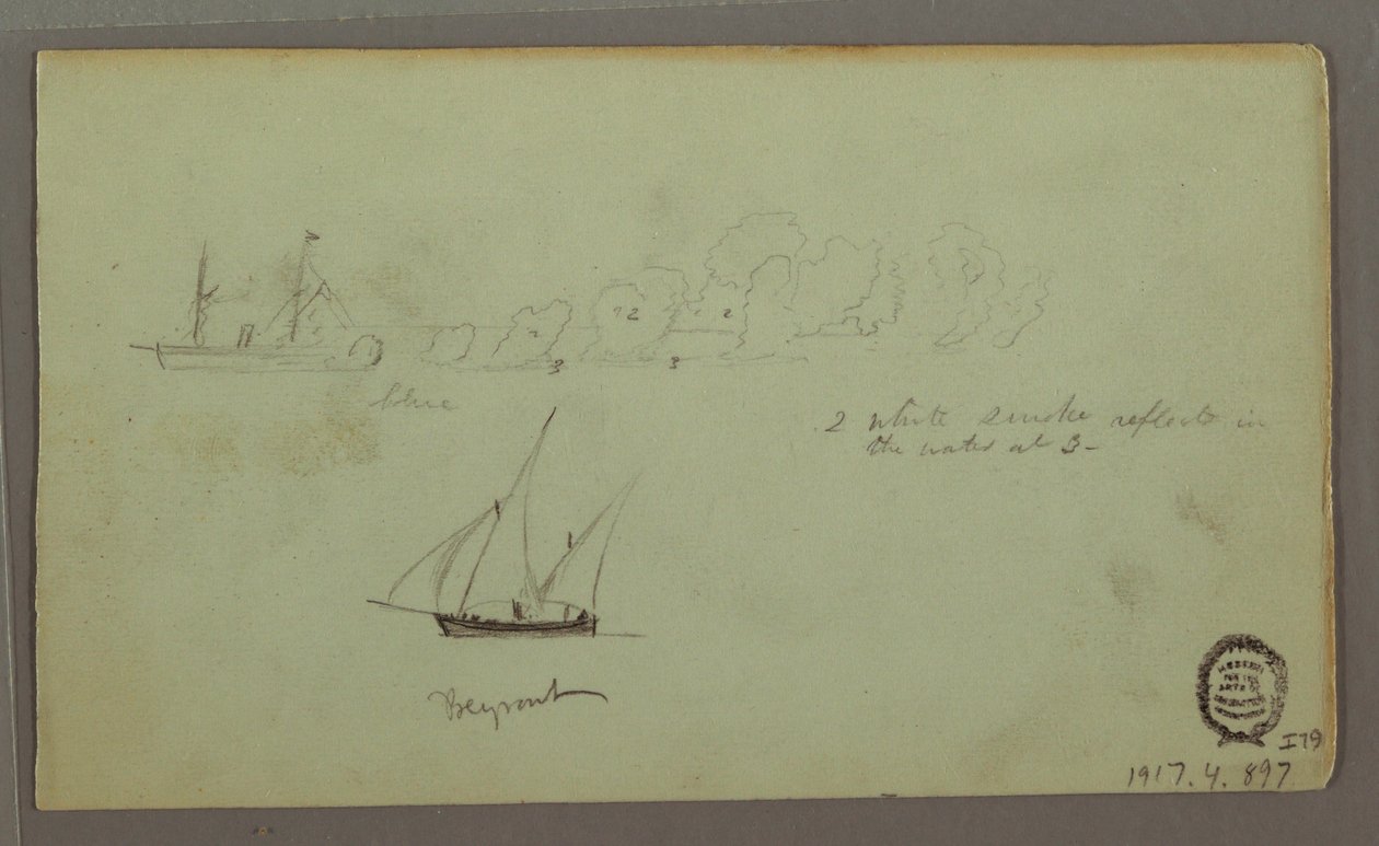 Dessin, deux études de pêcheurs avec des cannes à pêche et des torches, avril 1868 - Frederic Edwin Church