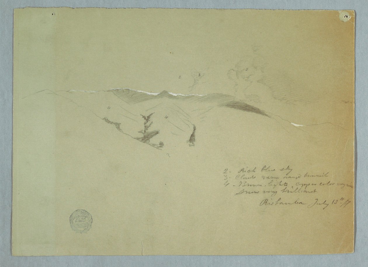 Dessin, vallées et crêtes enneigées, Riobamba, Équateur, 13 juillet 1857 - Frederic Edwin Church