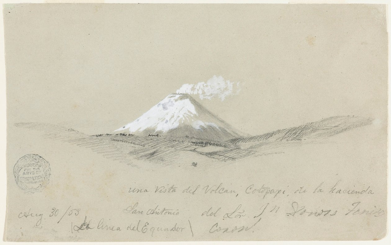 Dessin, vue du Cotapaxi depuis l