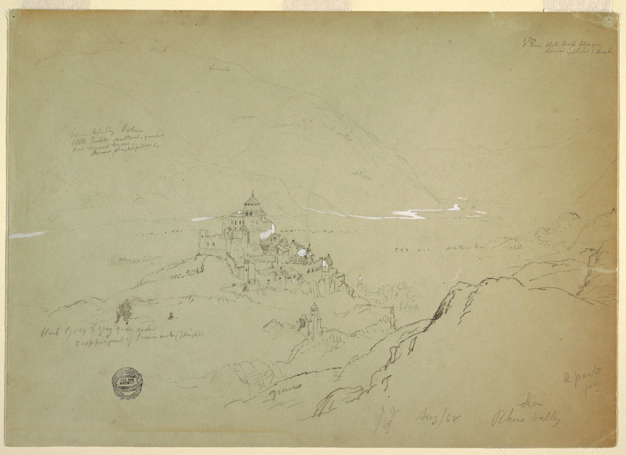 Dessin, vue de Sien dans la vallée du Rhône, août 1868 - Frederic Edwin Church