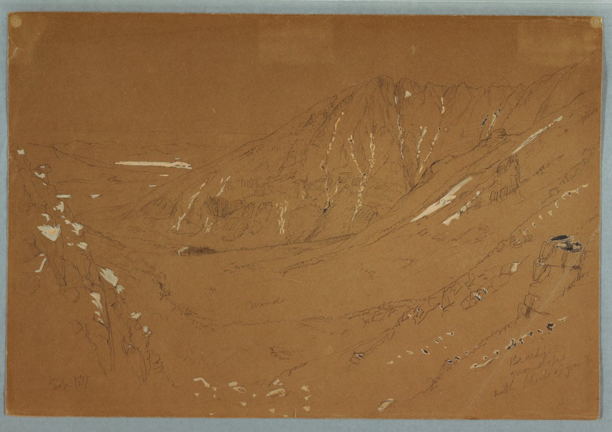 Dessin, Vue vers le Grand Bassin, Mont Katahdin, septembre 1877 - Frederic Edwin Church