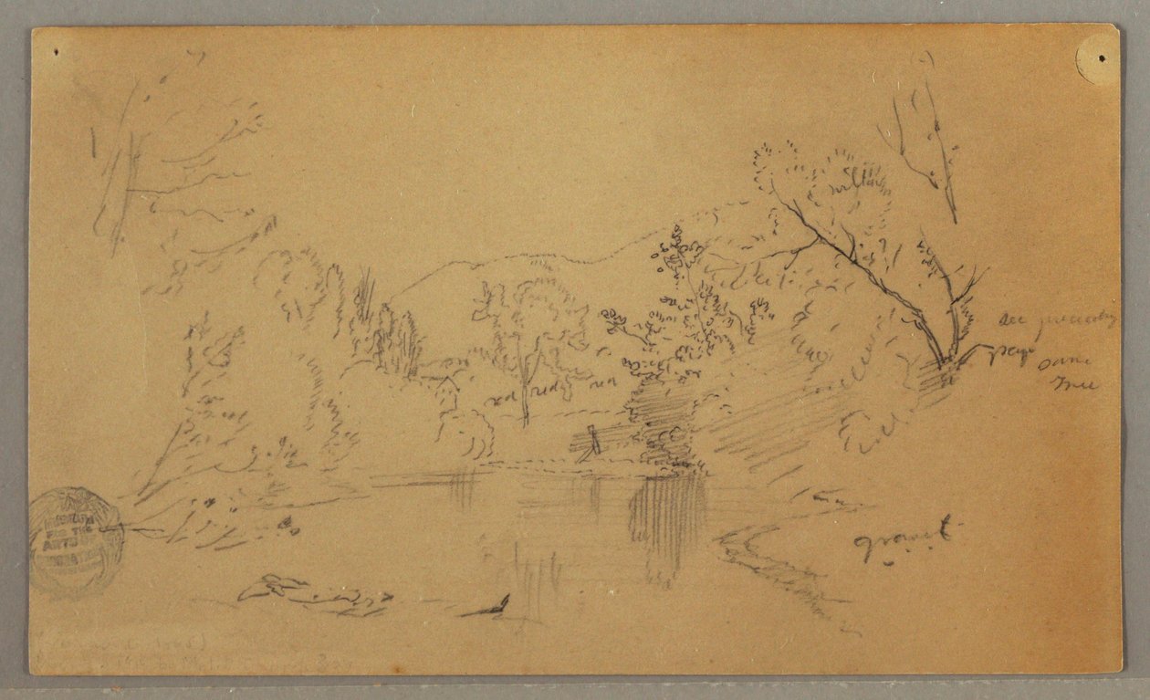 Dessin, rivière sinueuse dans une vallée boisée, Vermont, octobre 1865 - Frederic Edwin Church