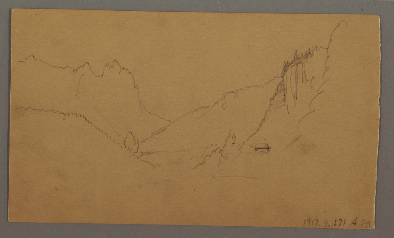 Dessin, Route sinueuse à travers la vallée, maison, peut-être 1868 - Frederic Edwin Church