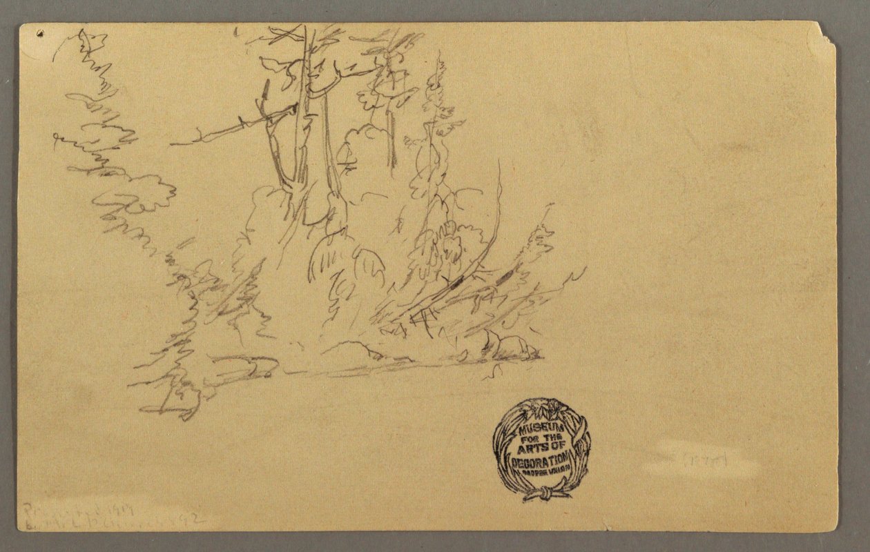 Dessin, rive boisée, peut-être 1877 - Frederic Edwin Church