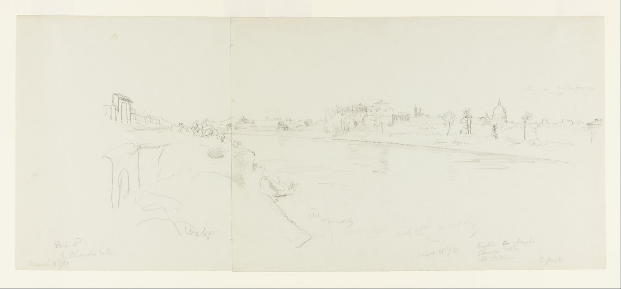 Vue de Rome depuis les rives du Tibre, avec des vues lointaines du château Saint-Ange, de la villa de Claude et de la basilique Saint-Pierre, partie 1 - Frederic Edwin Church