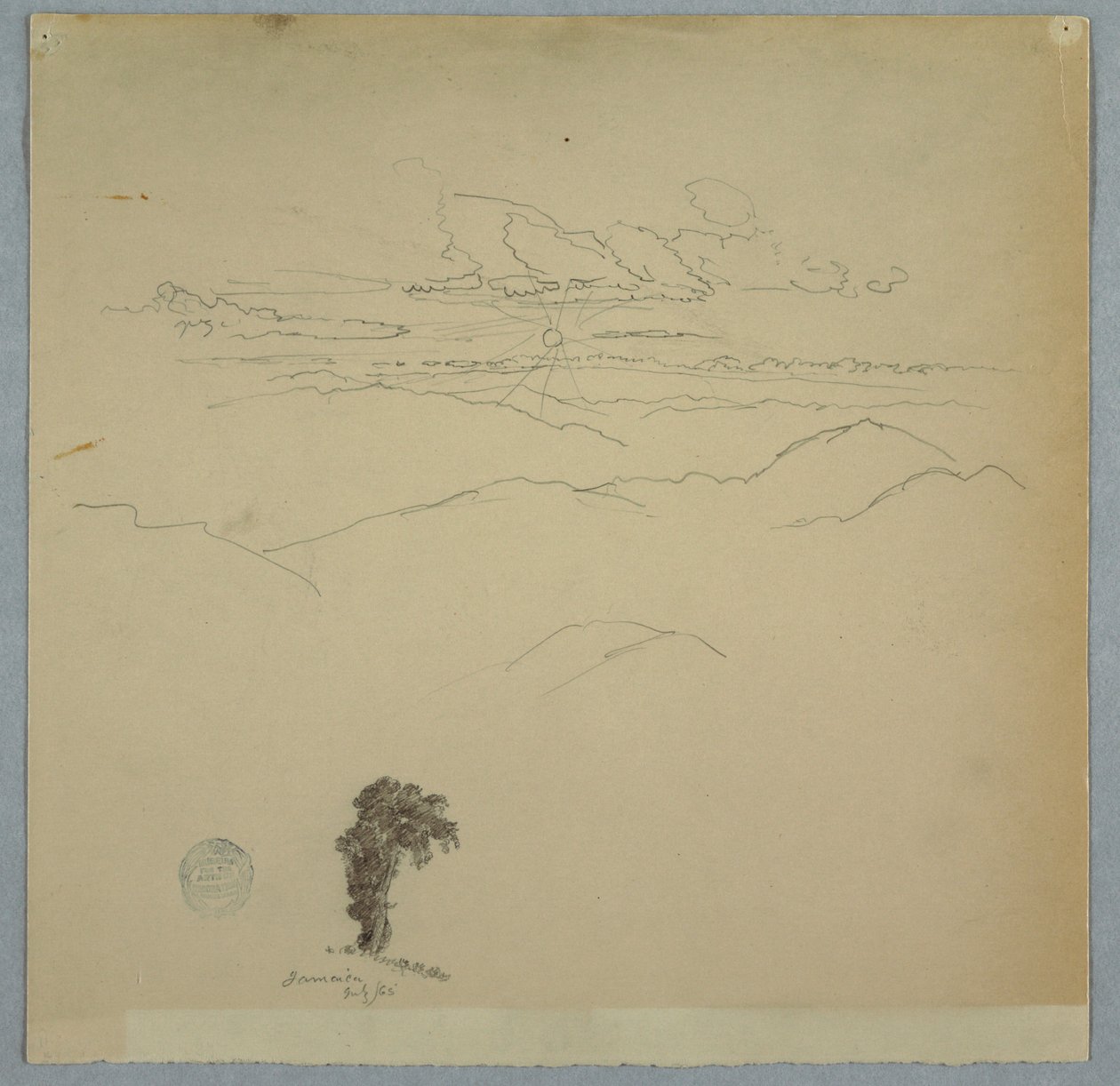 Paysage montagneux avec un coucher de soleil et un arbre, Jamaïque - Frederic Edwin Church