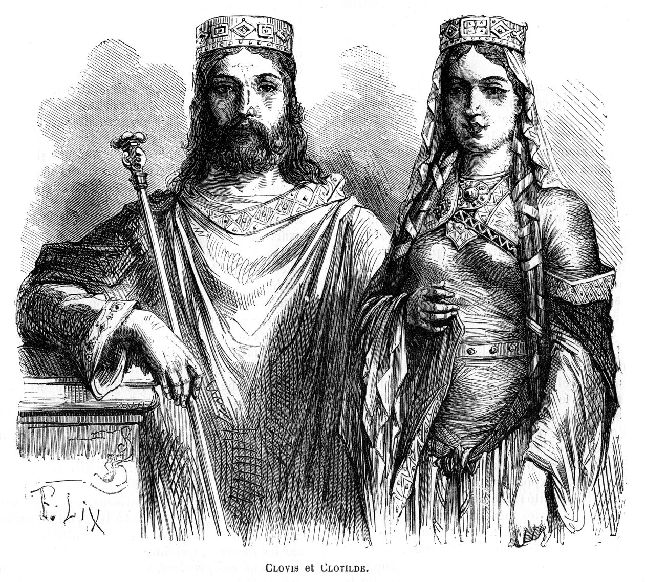 Le roi Clovis Ier et la reine Clotilde des Francs, fin Ve - début VIe siècle 1882-1884 - Frederic Lix
