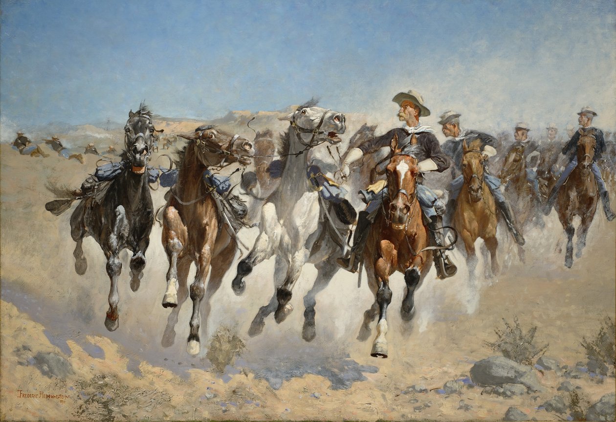Démonté : Les quatrièmes cavaliers déplaçant les chevaux menés, 1890 - Frederic Remington