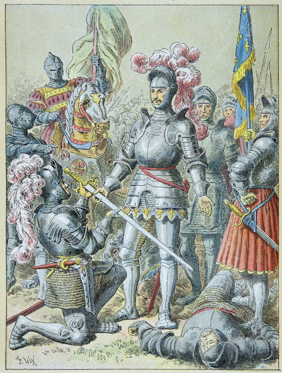 Bataille de Pavie : François Ier, vaincu, remet son épée au chevalier Charles de Lannoy en 1525 - Frederic Theodore Lix