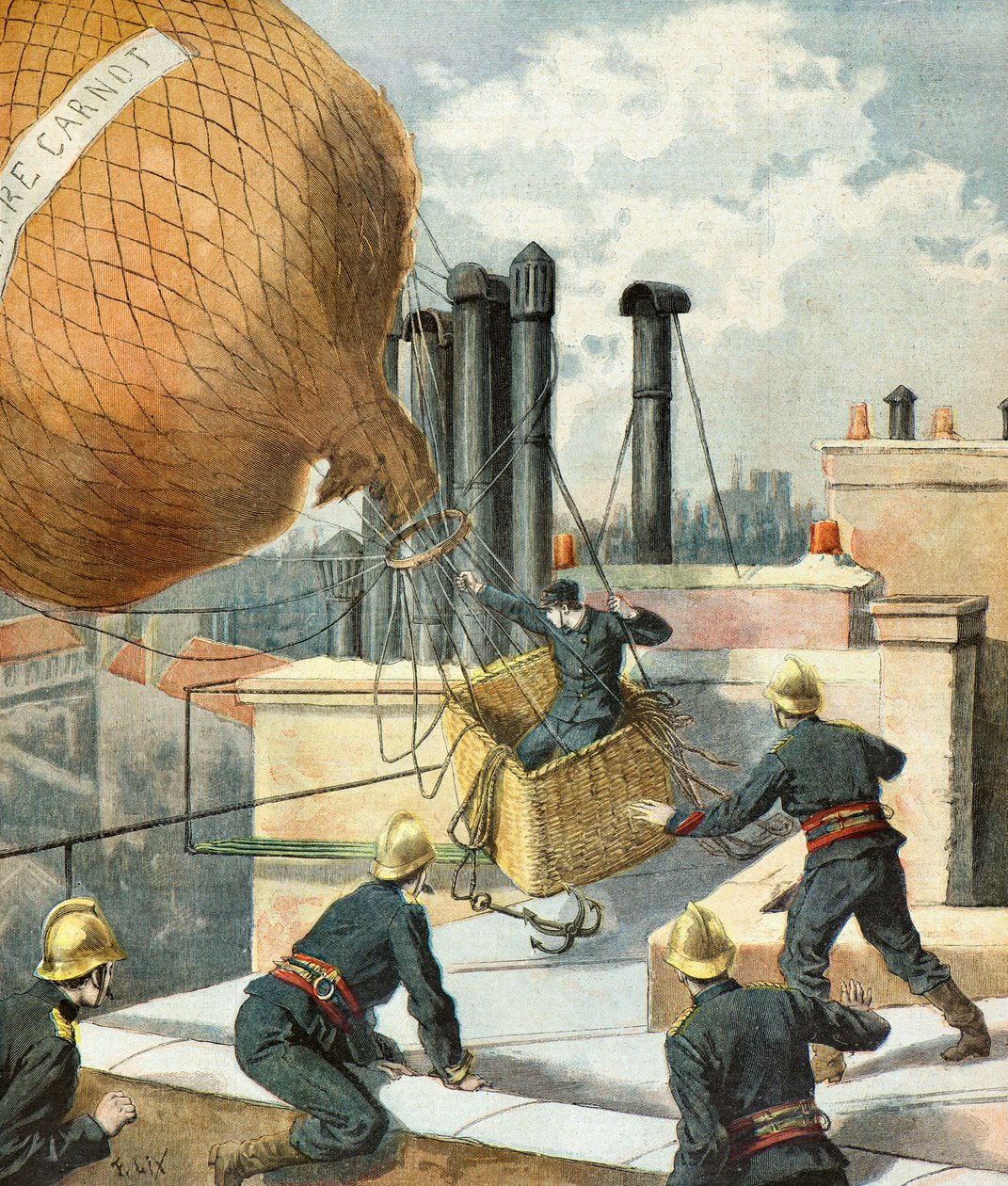 Pompiers sauvant un homme en ballon - Frederic Theodore Lix
